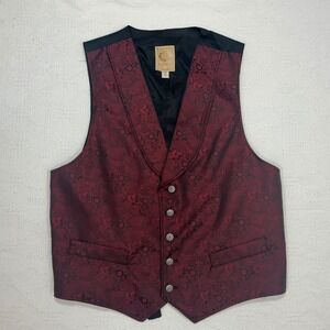 Frontier Clothing Vest Red Paisley Brocade Jacquard Size L‎ Made USA